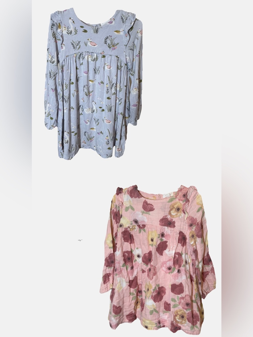 Angel Dear Girls 3T Long Sleeve Dress Bundle | Riverbank Swans + Bordeaux Floral